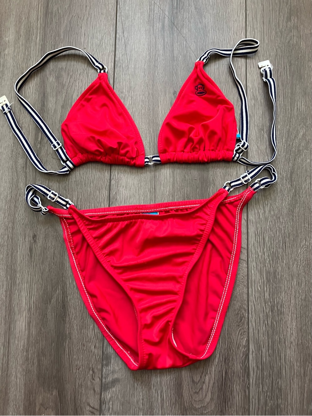 Paul Frank Vintage Red Striped String Bikini Set Women’s Small Y2K Swimwear